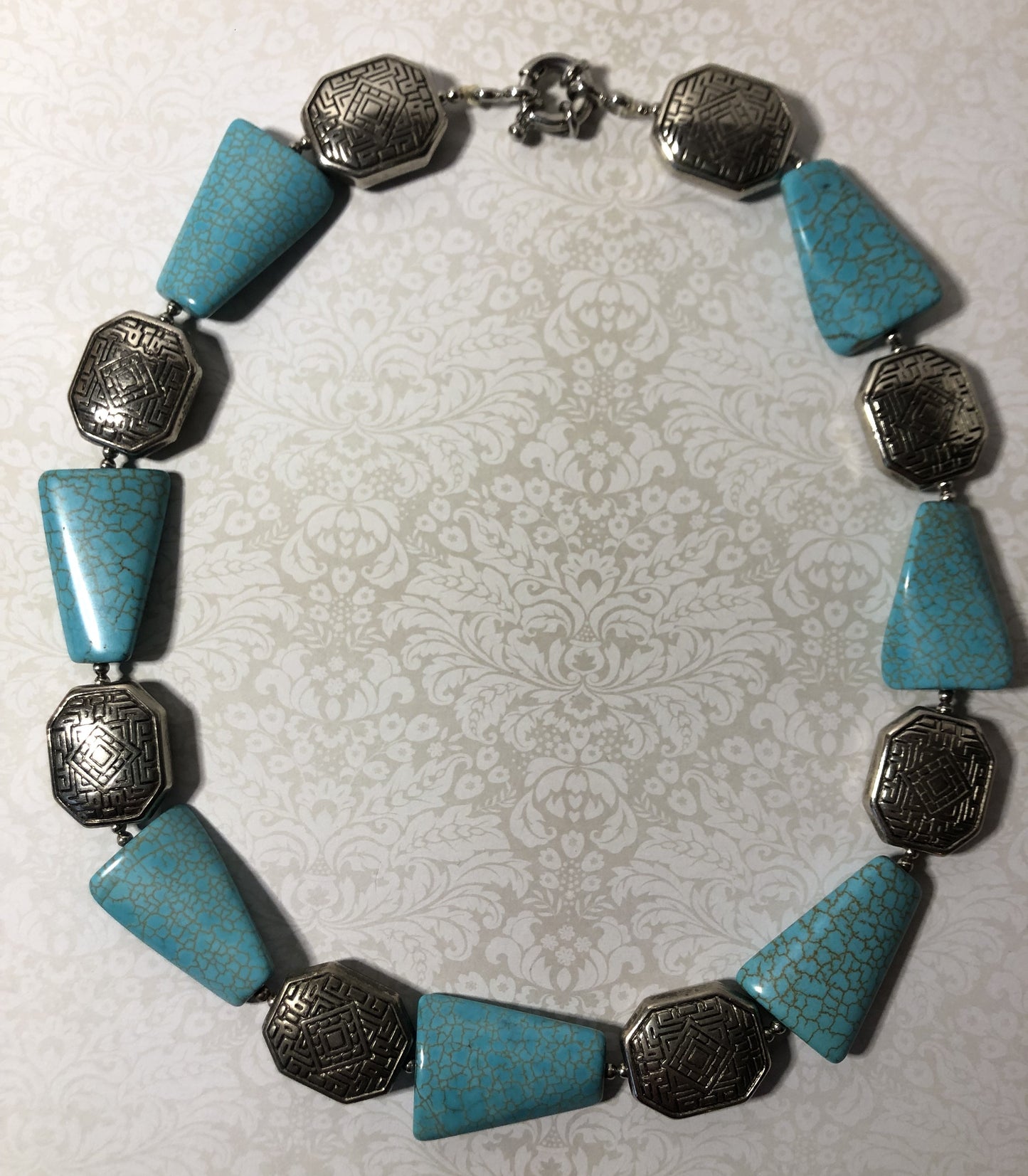 Vintage Turquoise Howlite Necklace, large chunky beads. Rare find. 18"