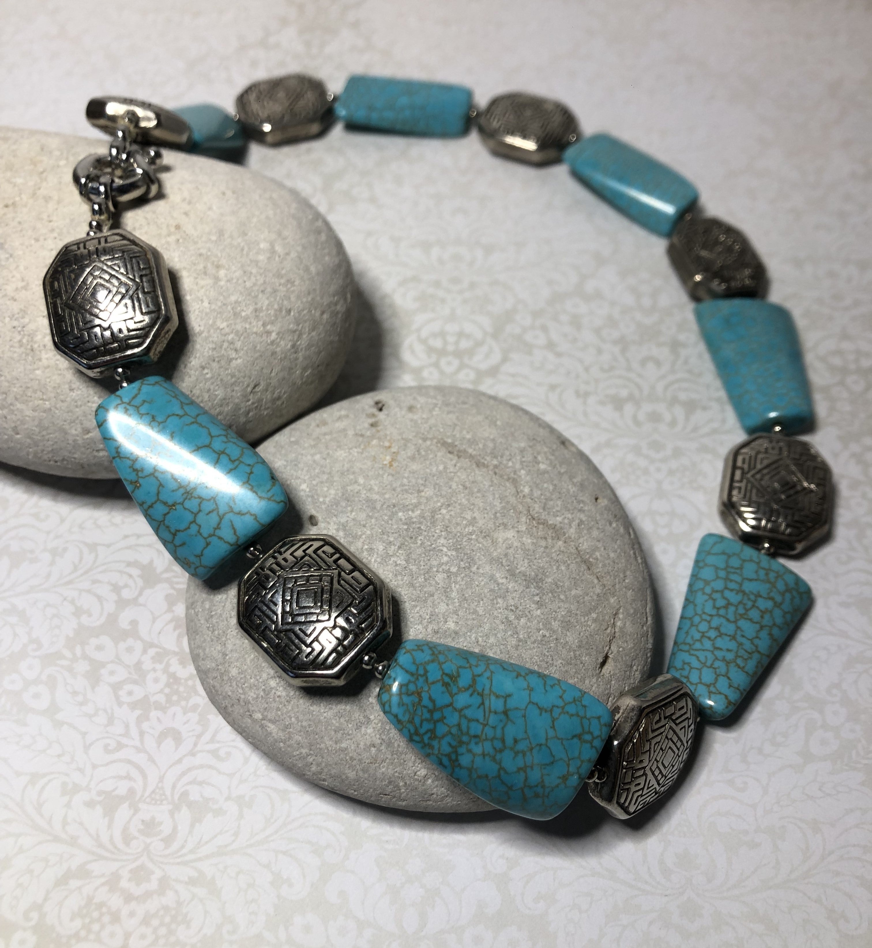 Vintage buy Made Turquoise Howlite Necklace with Drama Sterling Silver